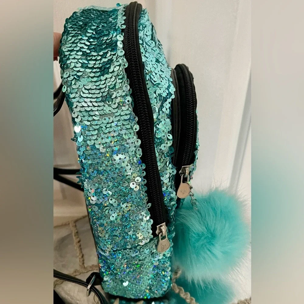 NWOT JUSTICE Backpack in Bright Blue Sparkles with handle and adjustable straps